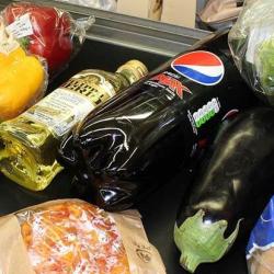 Grocery shopping at a checkout
